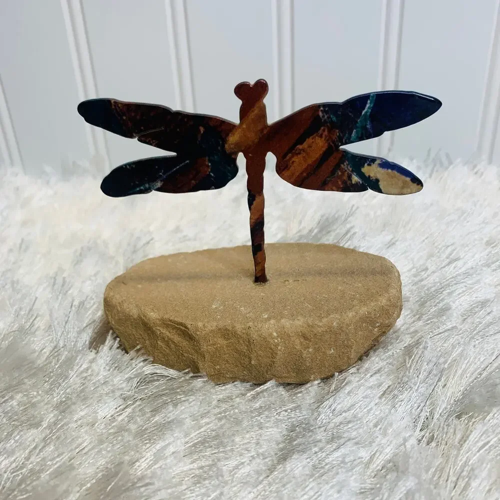 Dragonfly Paperweight Shelf Decor Metal Stone Base 4 x 4 x 2.5